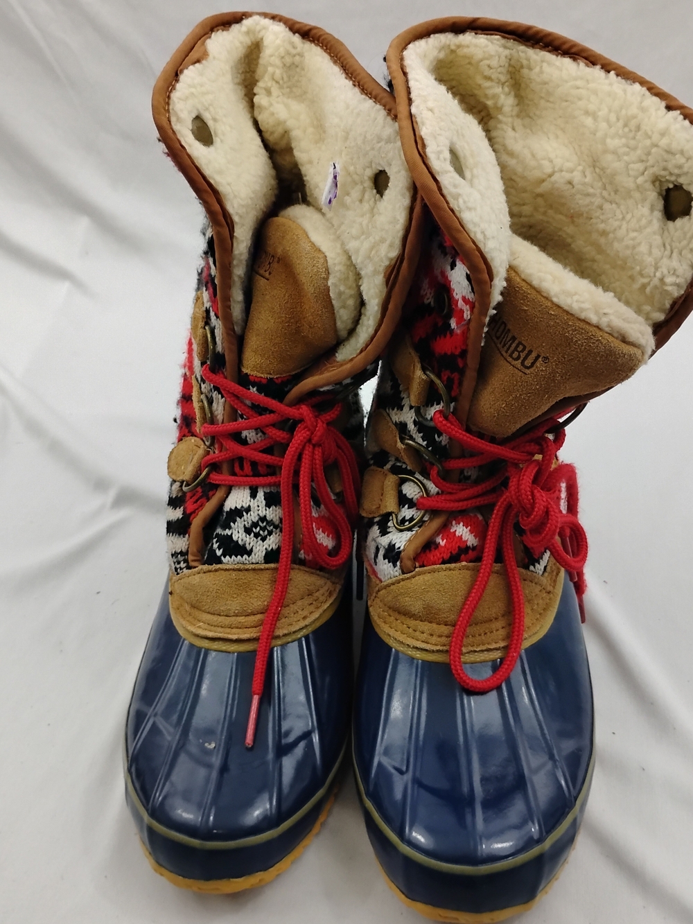 Khombu Navy & Tan Winter Boots with Red Accents